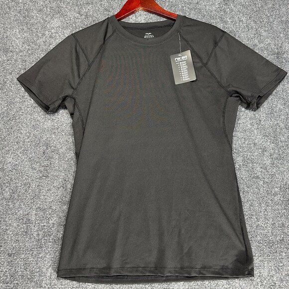 NikSa Tee Shirt Mens Medium Black Stretch Short Sleeve Crew Neck Pullover NEW - Picture 1 of 8